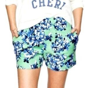 J. Crew Green Cotton Twill Floral Print Pleated Front Shorts Size 2